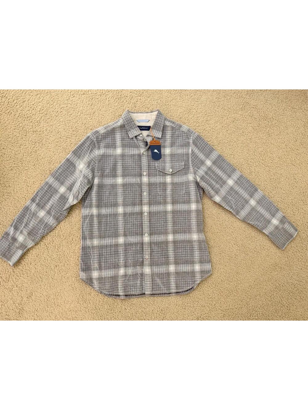 Tommy Bahama Men’s Plaid Button Front Shirt NWT M 100% Cotton Casual Gray